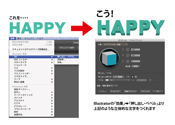 デザインに奥行き 質感を 3dな文字の作り方 中級編 オーダーのれんドットコムstaffブログ