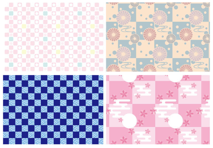 市松模様と他の伝統文様とのコラボ柄の例