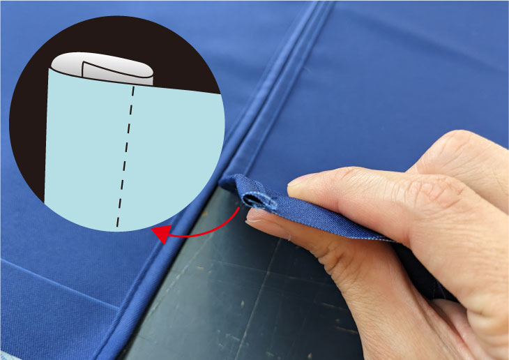 両サイドと中央を10mmの幅で縫う