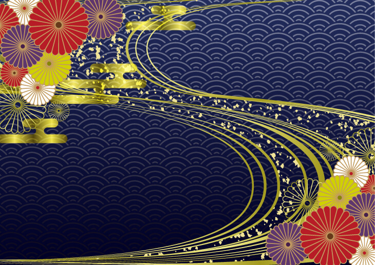 流水と青海波と菊