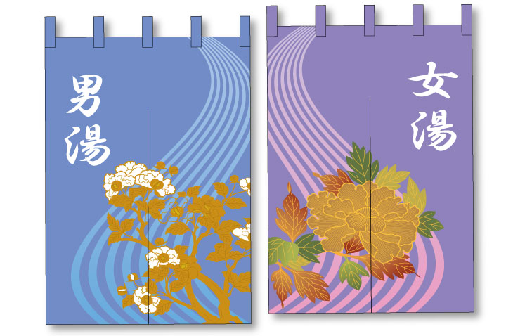 流水柄が入ったのれんデザイン