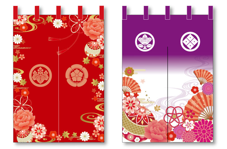 流水柄が入ったのれんデザイン